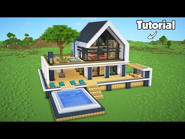 Minecraft: How to Build a Modern House - Tutorial (Easy to Follow) #54 - Interior in Description!