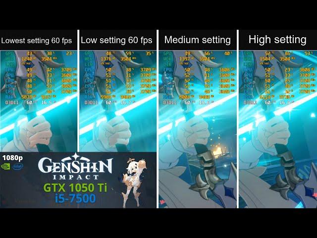 Genshin Impact PC Lowest - Low - Medium - High Setting Test (GTX 1050 Ti + i5-7500) Free Game