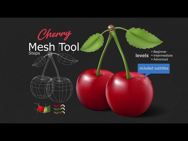 Cherry tutorial in Adobe Illustrator for Beginners using gradient mesh Tool | included subtitles