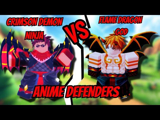 Crimson Demon Ninja VS Flame Dragon God! Who Is Better?  [ Anime Defenders ] Roblox