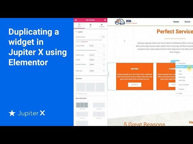 Duplicating a widget in Jupiter X using Elementor