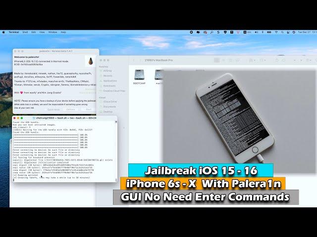 Jailbreak iOS 15 - 16.3 iPhone 6s - X  With Palera1n GUI No Need Enter Commands