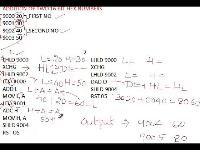 2-16 bit addition in 8085 microprocessor language.