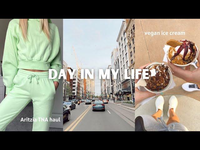 DAY IN MY LIFE: Aritzia TNA sweatfleece try-on haul, relaxing & productive