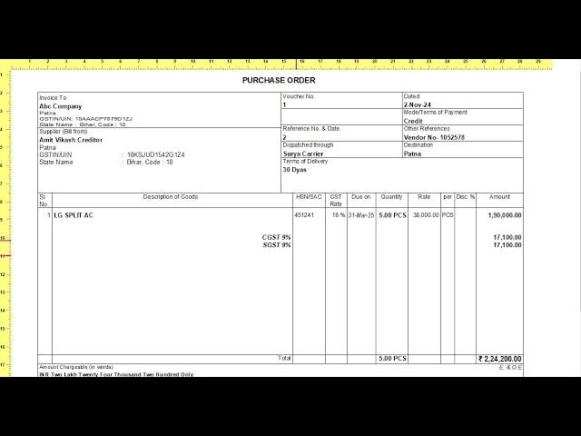 Tally TDL Purchase Order Voucher Print In Landscape Mode