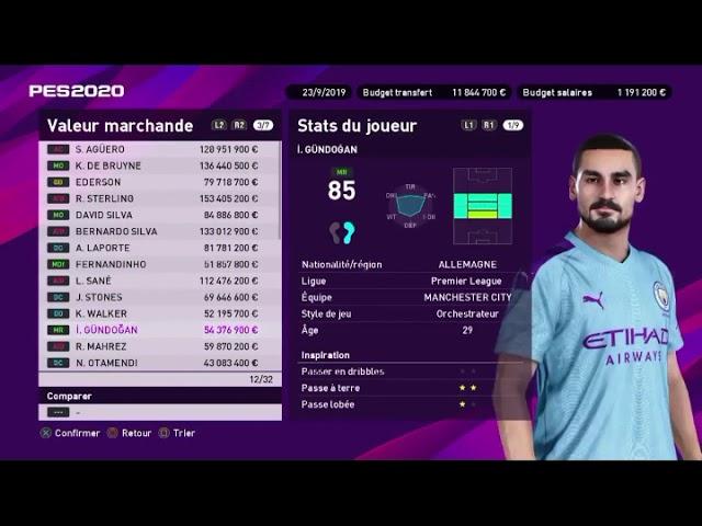 PES 2020   Manchester City   Player Face Scans after Data Pack 1 0 Update