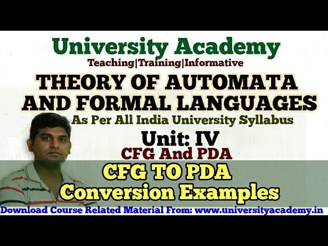 TAFL50:CFG to PDA Conversion Example,Context Free Grammar to Pushdown Automata Example in hindi