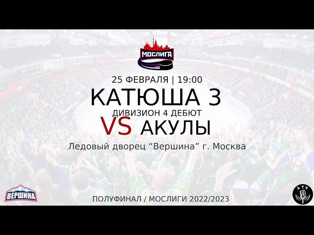 ХК КАТЮША 3 - ХК АКУЛЫ 25.02.2023 1/2 ФИНАЛА ЧЕМПИОНАТ 2022/2023 МОСЛИГА