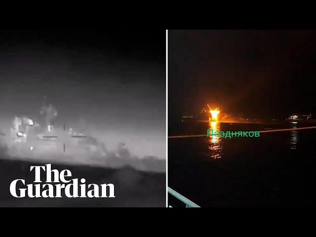 Ukraine releases footage appearing to show sinking of Russian warship near occupied Crimea