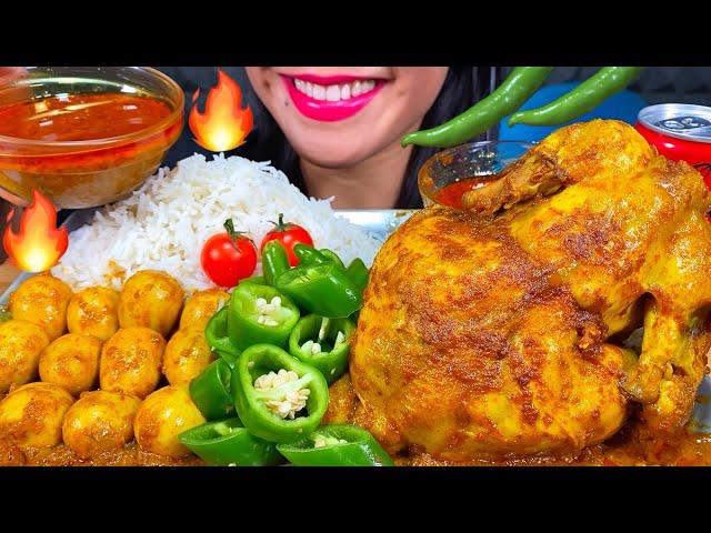 ASMR SPICY WHOLE CHICKEN CURRY, EGG CURRY, CHILI, RICE MUKBANG MASSIVE Eating Sounds