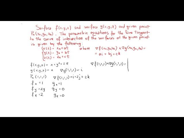 Parametric equation for line tangent to the curve