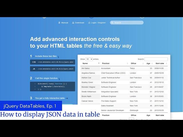 jQuery DataTables AJAX JSON example