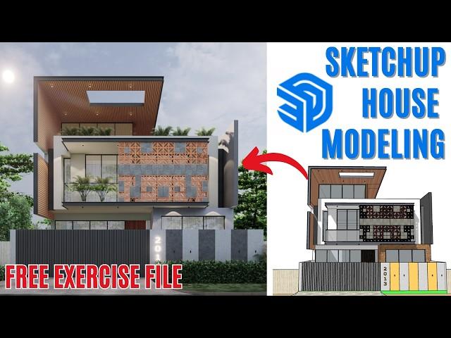 36x75 FT Modern House Design Sketchup Tutorial Modeling Workflow