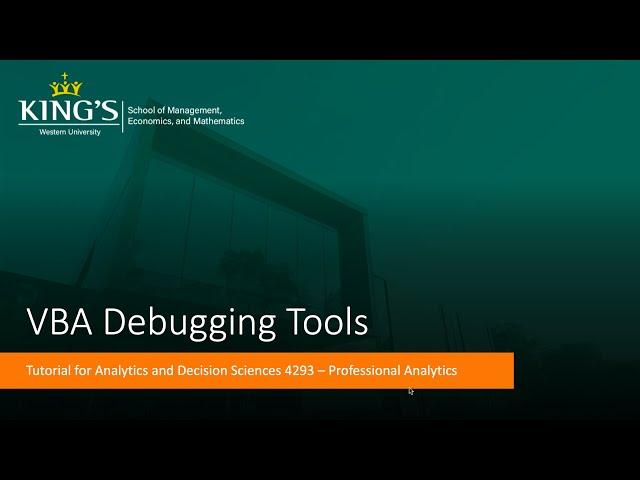 VBA Tutorial Video 17: Using Debugging Tools in VBA