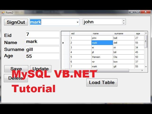 MySQL VB.NET Tutorial 12 : Show database values in Table or DataGridView