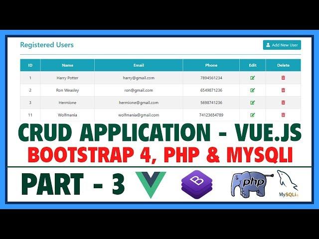 #3 CRUD App Using Vue.js, Bootstrap 4, PHP, MySQLi | Vue.js Advanced Tutorial