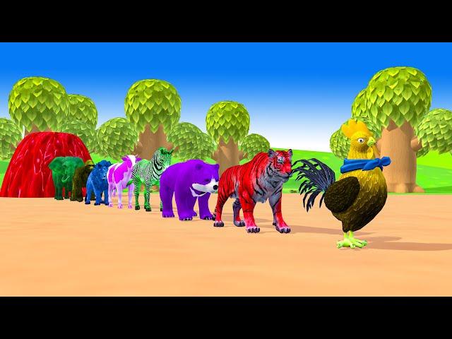 Paint Animals Gorilla,Elephant,Cow,Lion,Tiger,Bear Fountain Crossing Transformation Animal Cartoon 1