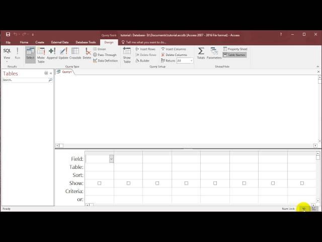 SQL with Microsoft Access 2016 lesson 1 - Create table