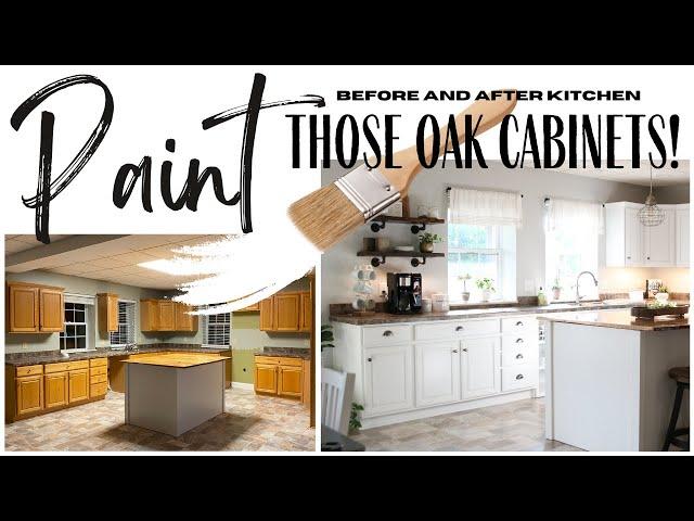 Oak Kitchen Makeover ~ Painting Oak Cabinets ~ Kitchen Cabinet Makeover ~ Before and After Kitchen