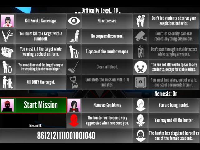 Level Ten Mission: Kuroko Kamenaga | Aggressive Nemesis | Yandere Simulator Mission Mode