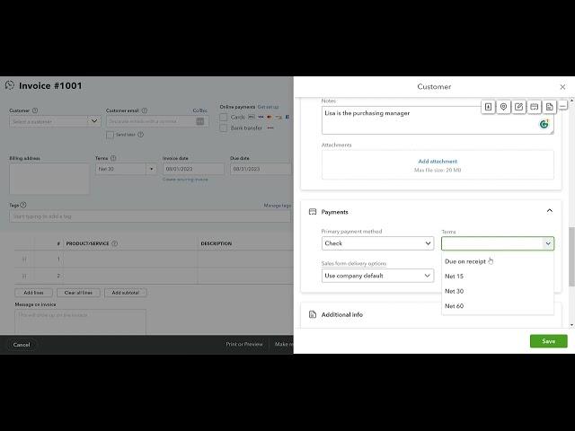 Creating An Invoice in Quickbooks Online - Invoicing a Customer, Sending an Email, Entering Charges