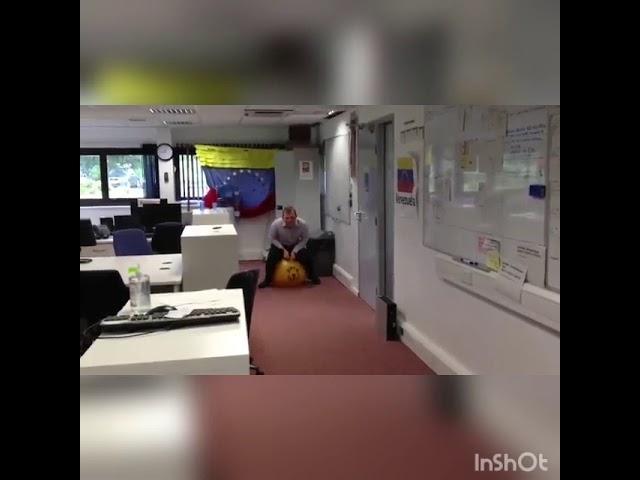 Office man fails on a space hopper with cartoon boing sound effect