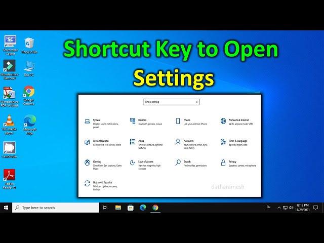 Shortcut Key to Open Settings In Windows 10