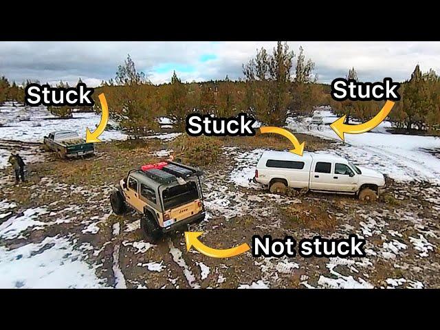 Ford, Chevy, and Dodge all stuck.  Can a Jeep pull them out??