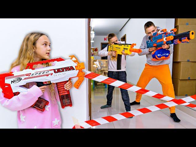 NERF Battle when she set NERF trap to payback Roman and Max for their sneaky jokes