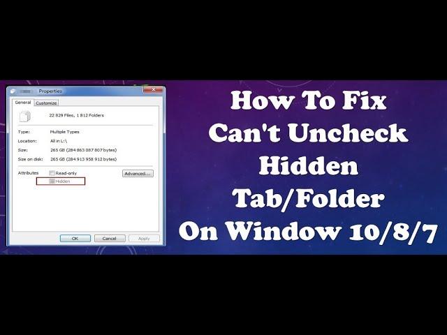 can't uncheck hidden attribute on a hidden folder