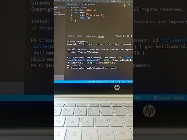 C programming to print HELLO world using vs code editor!