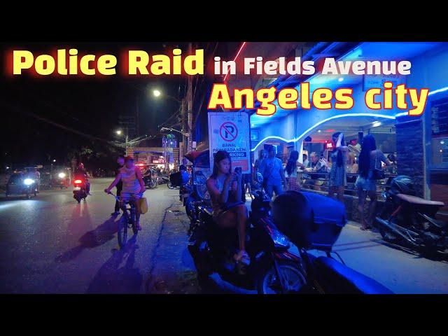 Police Raid in Fields Ave. Many Motorcycles Confiscated. Angeles city at Weekend Night.