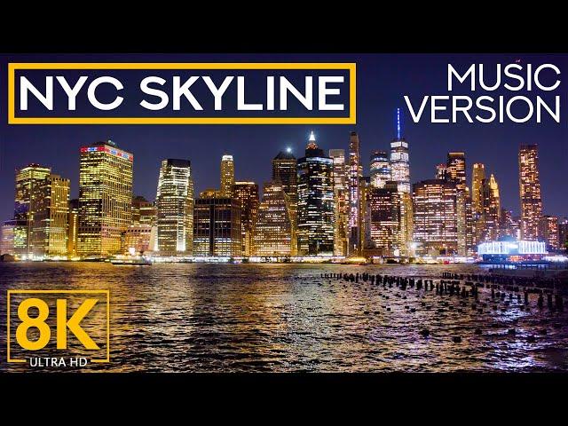 New York City Night Skyline Filmed from Dumbo - Best 8K City Screensaver with Jazz Music