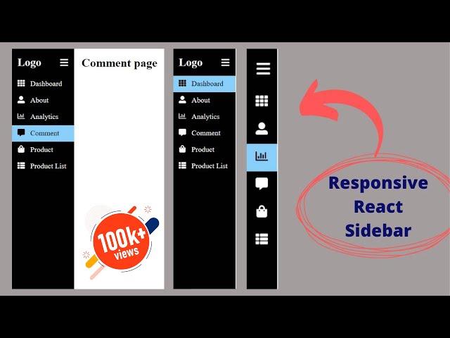 how to create sidebar in react JS |  dashboard sidebar | responsive sidebar | navbar react router v6