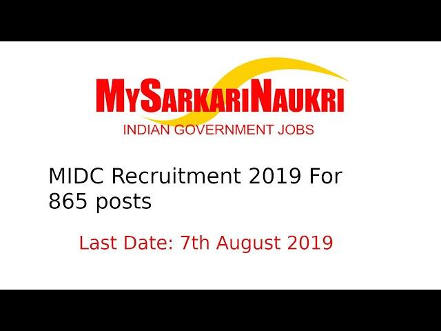 MIDC Recruitment 2019 For 865 Peon and Various Posts | MySarkariNaukri.com