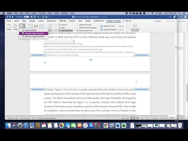 Continuous Page Numbering after Section Break in Word Mac