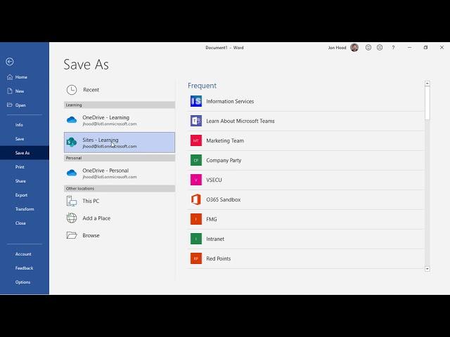 Default Save in Microsoft Word (Office 365)