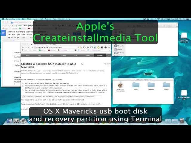 Apple's Createinstalmedia tool Mavericks usb boot disk and Recovery Partition build