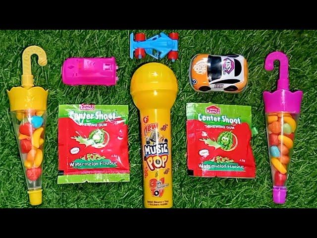 (ASMR) yummy colourful ️ umbrella candy vs music pop vs center shoot unboxing video l satisfying