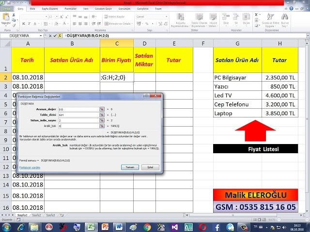MALİK ELEROĞLU İLERİ EXCEL DÜŞEYARA 1