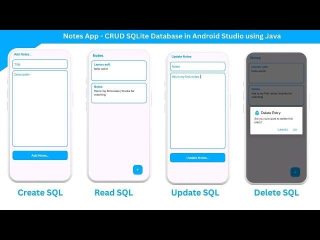 Notes App - Android studio SQLite Database using java | Create Read Update Delete SQLite