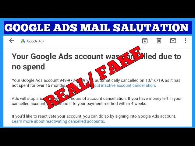 Your Google Ads account was cancelled due to no spend