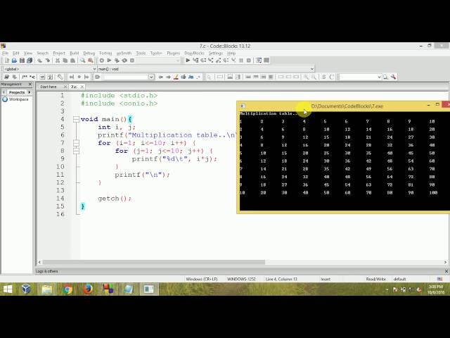 C Programming - Multiplication table using nested for loop