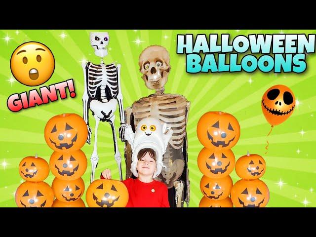 Giant Skeleton BALLOON Air Walker & Halloween Pumpkin LED Balloons Inflating with Helium