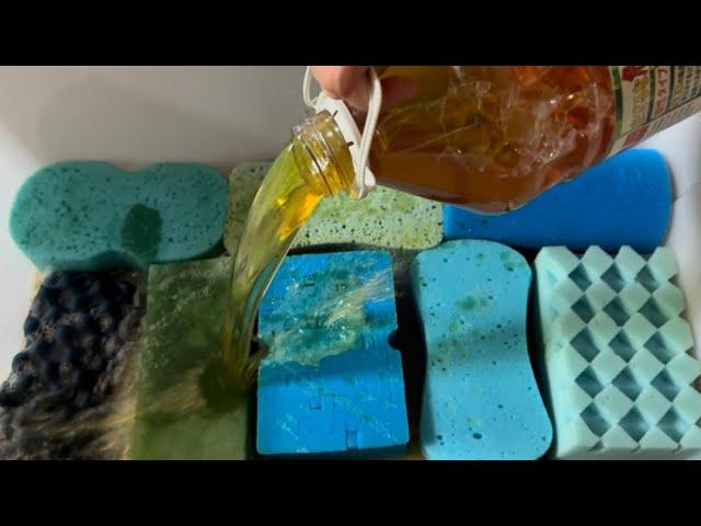 【ASMR】Blue sponge collection × 2 gallons of pinesol青いスポンジ縛り、8リットルのパインソルでもこもこしてみた