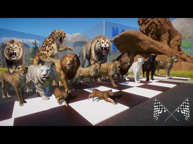 Big Cats VS Ancient Big Cats Animals Race in Abandoned City included Lion, Smilodon, Cheetah & Tiger