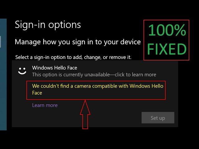 We couldn't find a camera compatible with windows hello face || Hello face option is unavailable