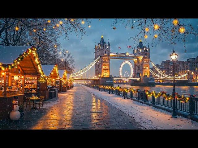 Smooth Piano Jazz in Snowy Winter : Relaxing Holiday Nights by Tower Bridge and Festive Market Charm