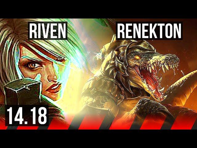 RIVEN vs RENEKTON (TOP) | 7 solo kills, 600+ games | EUW Master | 14.18