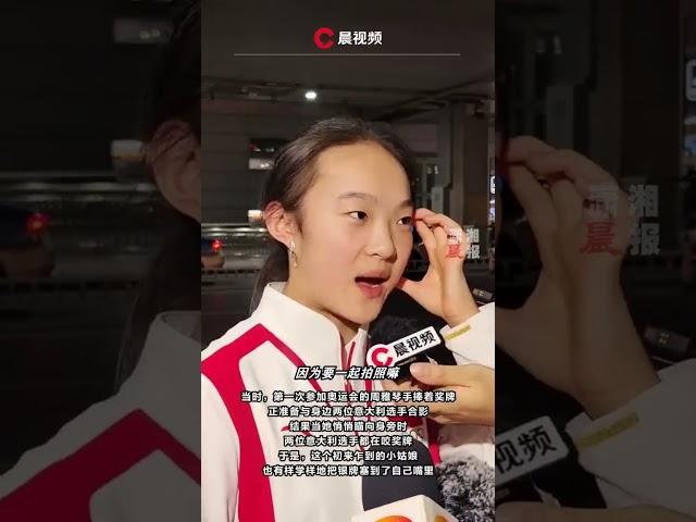 Zhou Yaqin on Biting her Medal  #olympicgymnastics #paris2024olympics #china